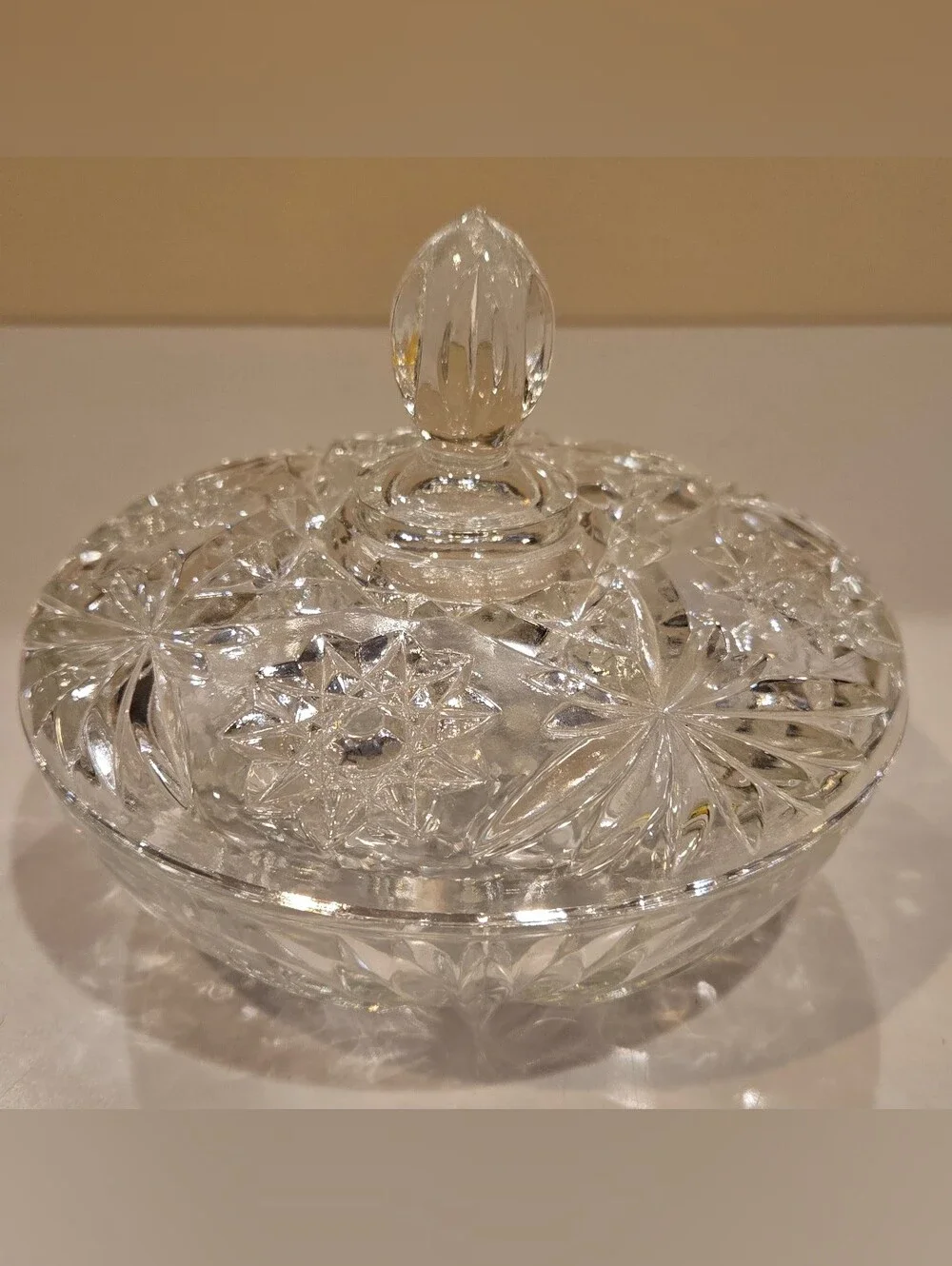 Vintage Anchor Hocking Star Of David Crystal Clear Covered Candy Dish